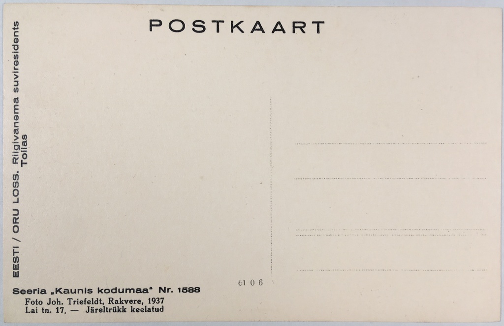 Fotopostkaart sarjast "Kaunis kodumaa" Nr. 1588 tagakülg - Fotopostkaart Rene Viljati erakogust