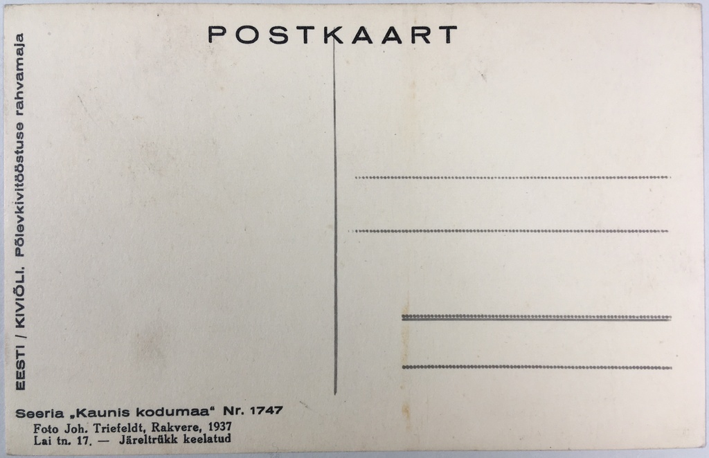 Fotopostkaart sarjast "Kaunis kodumaa" Nr. 1747 tagakülg - Fotopostkaart Rene Viljati erakogust