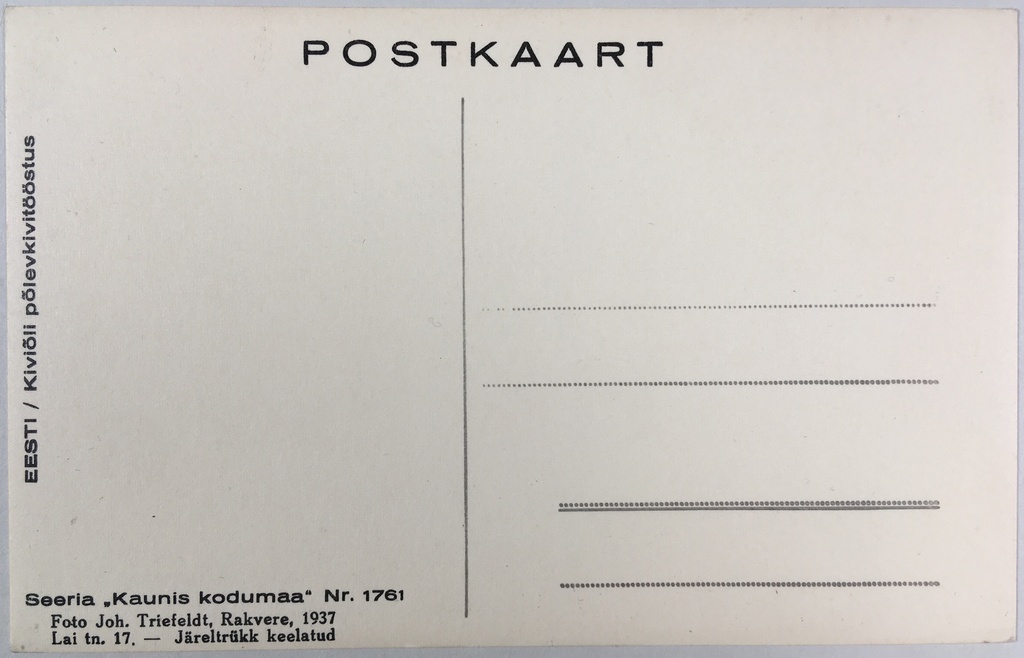 Fotopostkaart sarjast "Kaunis kodumaa" Nr. 1761 tagakülg - Fotopostkaart Rene Viljati erakogust