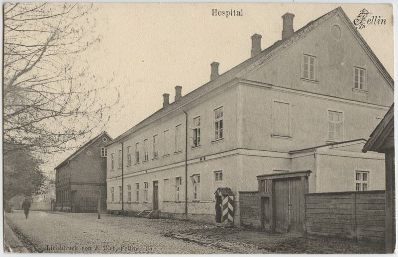 trükipostkaart, Viljandi, Väike tn, linnahaigla, u 1906, foto J. Riet