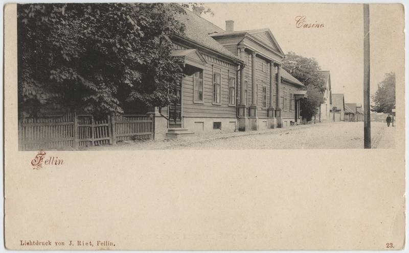 trükipostkaart, Viljandi, Posti tn 11, mõisnike kasiino (eh 1843), u 1905 Lichtdruck von J. Riet