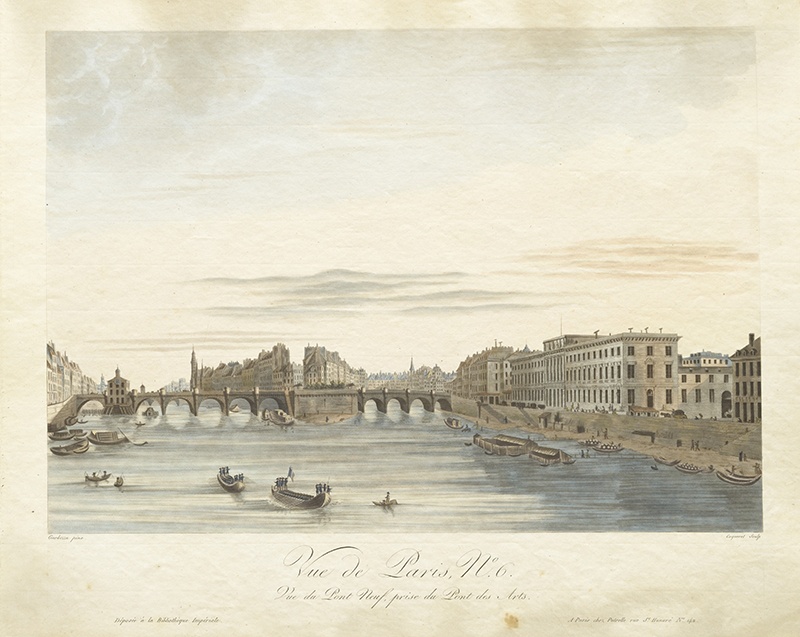 Pariisi vaade nr. 6. Vaade Pont Neuf´ile  Pont des Artsi poolt. 6. leht 15-osalisest sarjast Pariisi vaadetega