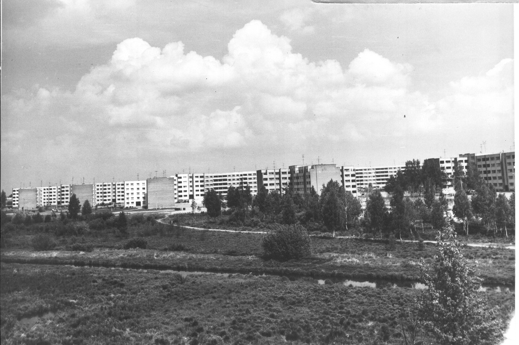 Foto. Võru, Kooli tee, Pioneeride ja Vilja tn. elamurajoon 1984.a.