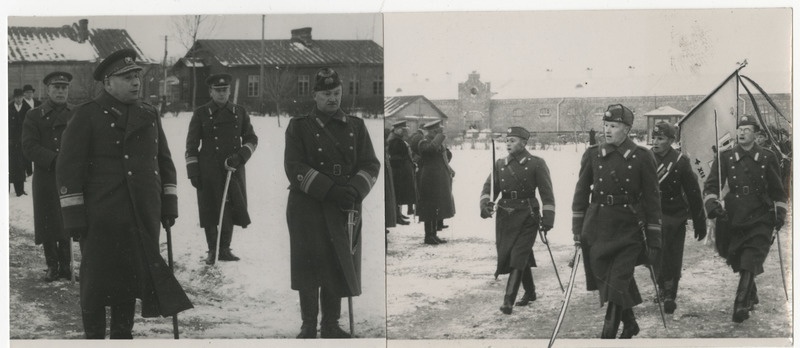 2. Üksiku Jalaväepataljoni 20. aastapäeva tähistamine 20.11.1937, vasakul piirivalve ülem Hans Kurvits kõnelemas, paremal pataljoni lipp paraadmarsil