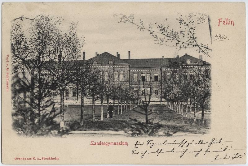 trükipostkaart, Viljandi, Uueveski tee 1, maagümnaasium (valmis 1877), u 1900, Verlag von G. Schürmann