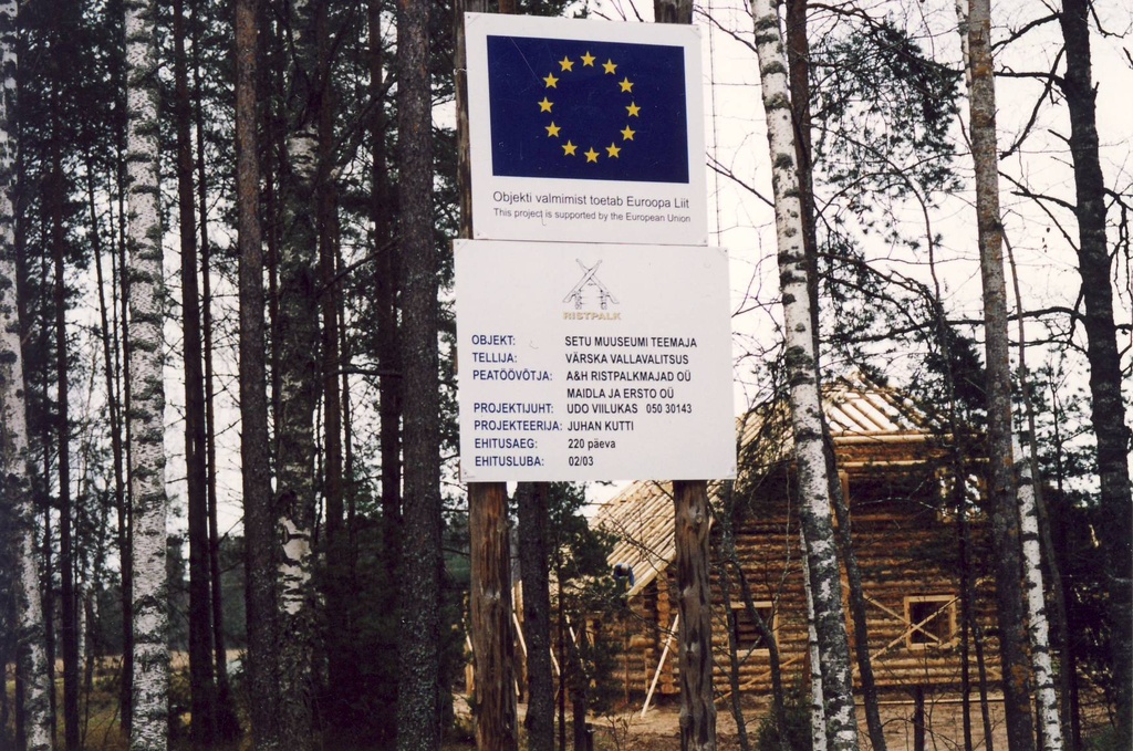 Seto Tsäimaja ehituse infotahvel.