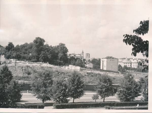 Teater Vanemuine, ehitamine. Vaade Lille mäelt.  Tartu, 26.06.1961.