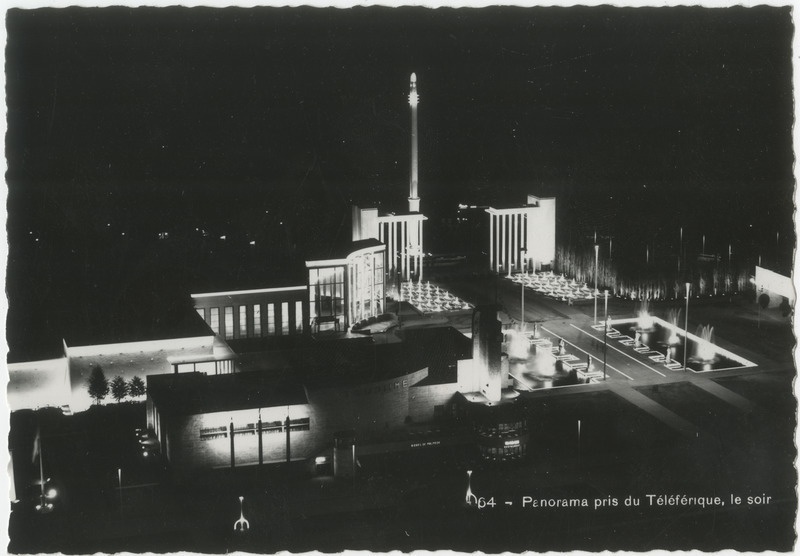 Liége'i veetehnika maailmanäitus, köisraudteel pildistatud õhtune vaade