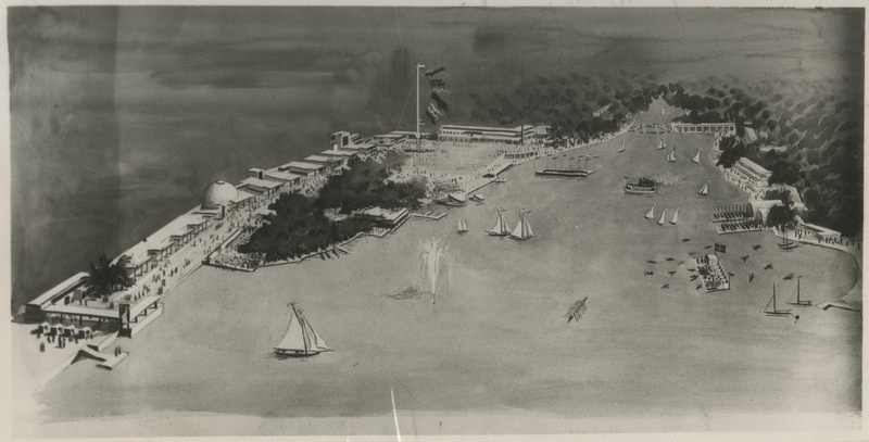 Vaade Djurgardsbrunnsvikeni lahele Rootsi suurnäituse ajal, repro maalist