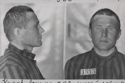 Valgas punase värviga kommunistlikke lööklauseid hoonete seintele kirjutanud, 1934.a. 8 aastase sunnitööga karistatud Arnold Mihhaili poeg Kraav [enne amnesteerimist].  duplicate photo