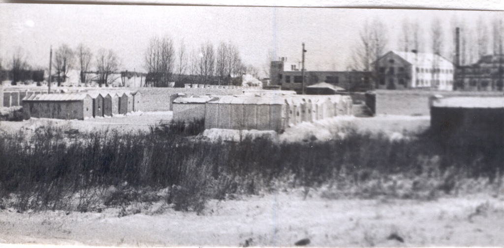Foto Garaažide boksid Roosi tänaval , tagaplaanil Naha-ja Jalatsikombinaadi hoone 1983.a.