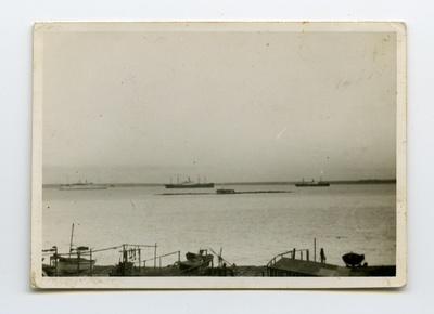 1939. aastal Saksamaalt baltisakslastele järele tulnud laevad Tallinna reidil. Foto keskel Topeltpatarei.  duplicate photo