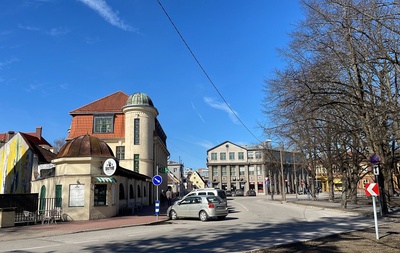 Photo postcard, Pärnu view. Hospital Street. rephoto