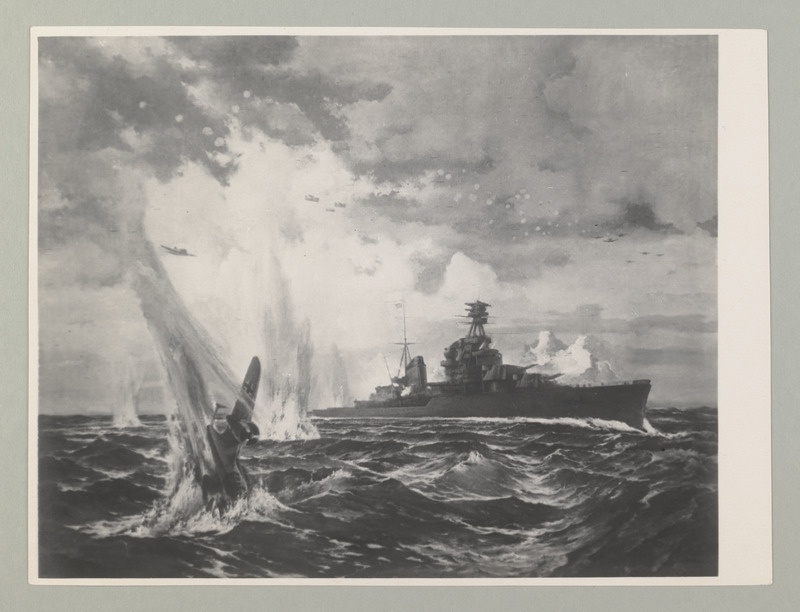 Fotokoopia NSV Liidu Suure Isamaasõja teemal. Reproduktsioon Blinkovi maalist "Ristleja Kirov" võitlus vaenlase lennukitega 1941.a.