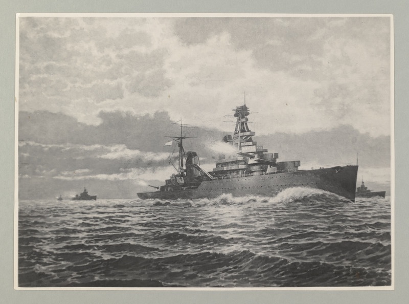 Fotokoopia NSV Liidu Suure Isamaasõja teemal. Reproduktsioon Samohvalovi maalist "Ristleja Kirov" tulistab vaenlast 1941.a.