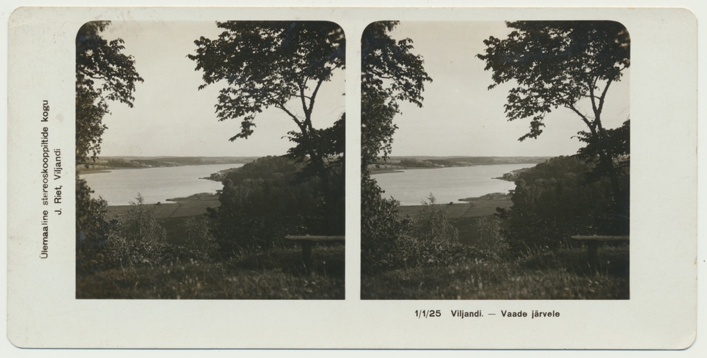 stereofoto, Viljandi, vaade Huntaugu mäelt järvele, u 1920