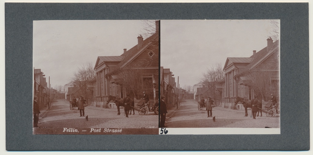 stereofoto, Viljandi, Posti tn, paremal saksa kasiino, tagaplaanil Tallinna tn u 1905 foto J. Riet