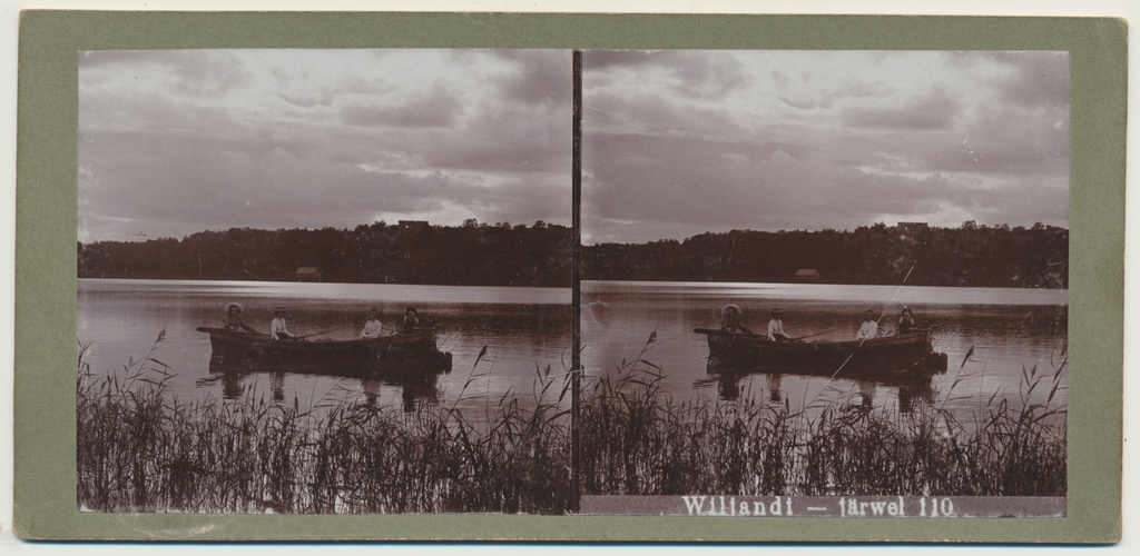 stereofoto, Viljandi, järv, paat, 4 sõitjat, u 1905