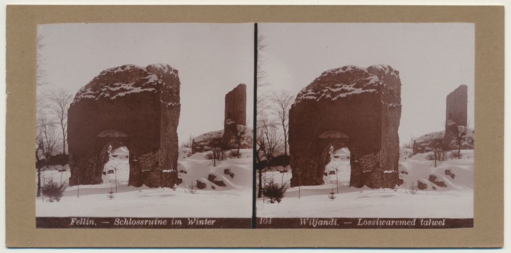 stereofoto, Viljandi, Kaevumägi, ordulossi värav, Suurmüür, u 1905