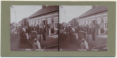 stereofoto, Viljandi, raudteejaam, jaamahoone, inimesed, u 1905  duplicate photo