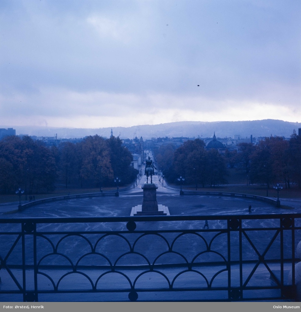 utsikt, plass, rytterstatue, park, gate, by