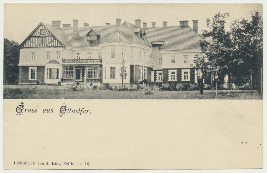 trükipostkaart, Suure-Jaani khk, Olustvere mõis, peahoone, tagant, u 1905, foto ja kirjastaja J. Riet