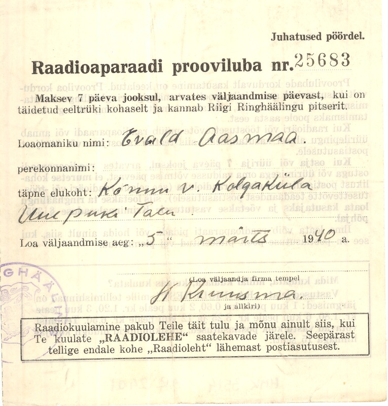 Luba. Raadioaparaadi prooviluba nr. 25683...