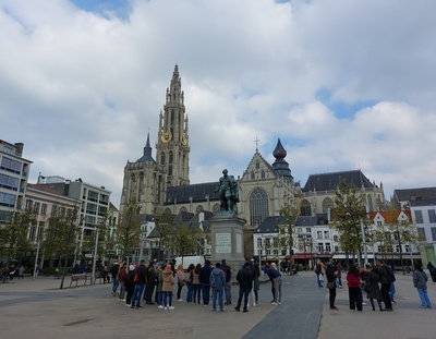 Place Verte and cathedral Antwerp Belgium rephoto