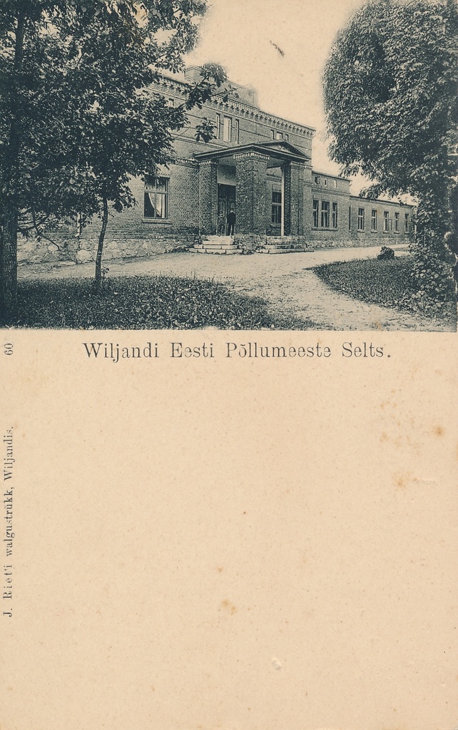 trükipostkaart, Viljandi, Jakobsoni (Veski) tn 42, Viljandi Eesti Põllumeeste Selts, hoone u 1905 foto J. Riet