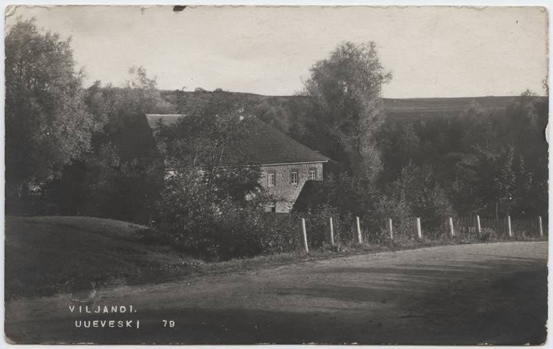 fotopostkaart, Viljandi, Uueveski veski, sõidutee, u 1910, foto J. Riet