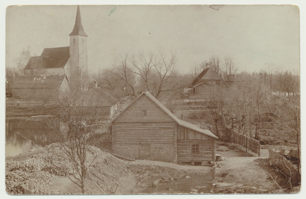 foto, Viljandimaa, Suure-Jaani, vesiveski, köstrimaja, ait-tõllakuur, kirik, pastoraat, u 1910