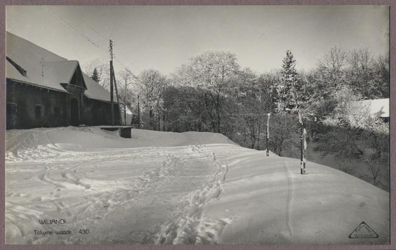 foto albumis, Viljandi, lossimäed, I Kirsimägi, ait, talv, u 1935, foto J. Riet