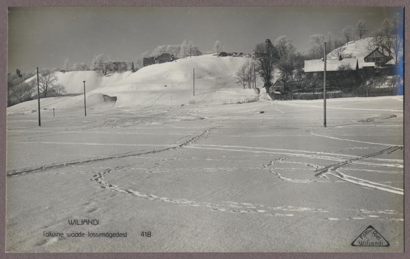 foto albumis, Viljandi, järveäärne heinamaa, lossimäed, talv, u 1935, foto J. Riet