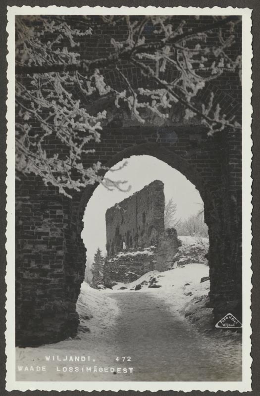 foto albumis, Viljandi, lossimäed, värav, Suurmüür, talv, u 1930. Foto J. Riet