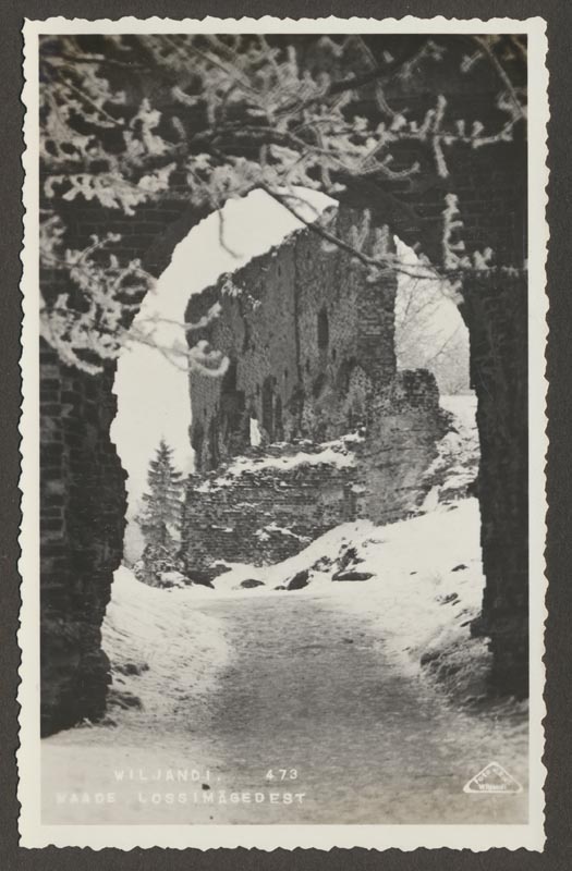 foto albumis, Viljandi, lossimäed, värav, Suurmüür, talv, u 1930, foto J. Riet
