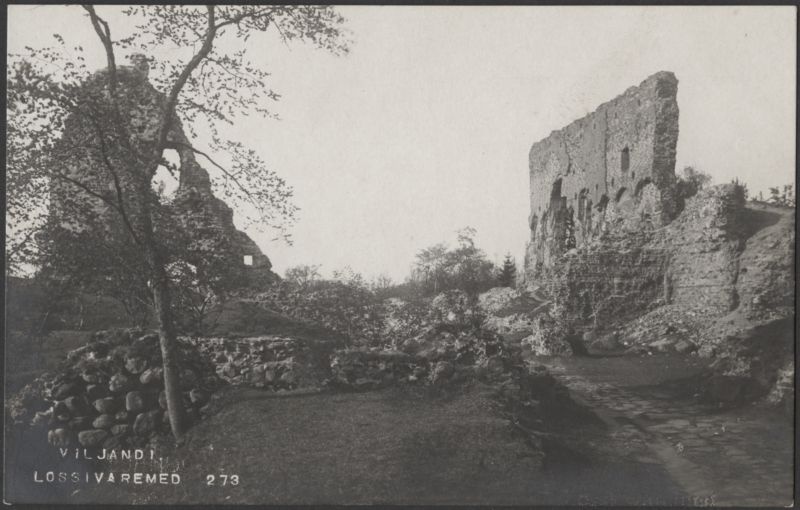 fotopostkaart, Viljandi, Kaevumägi, Suurmüür, Mungamüür, u 1920, foto J. Riet