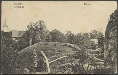 trükipostkaart, Viljandi, Lossi tn ja Jaani kirik Kaevumäe poolt, u 1912  duplicate photo