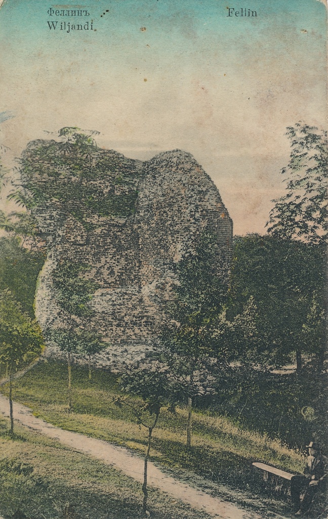 koloreeritud postkaart Viljandi lossimäed