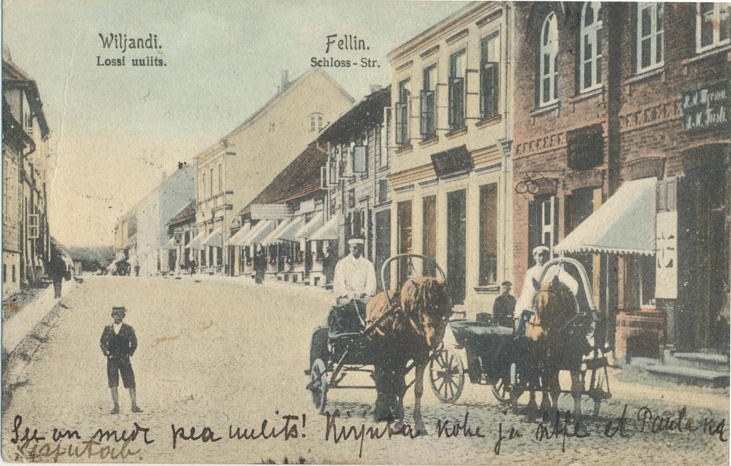 koloreeritud trükipostkaart, Viljandi, Lossi tn, u 1908