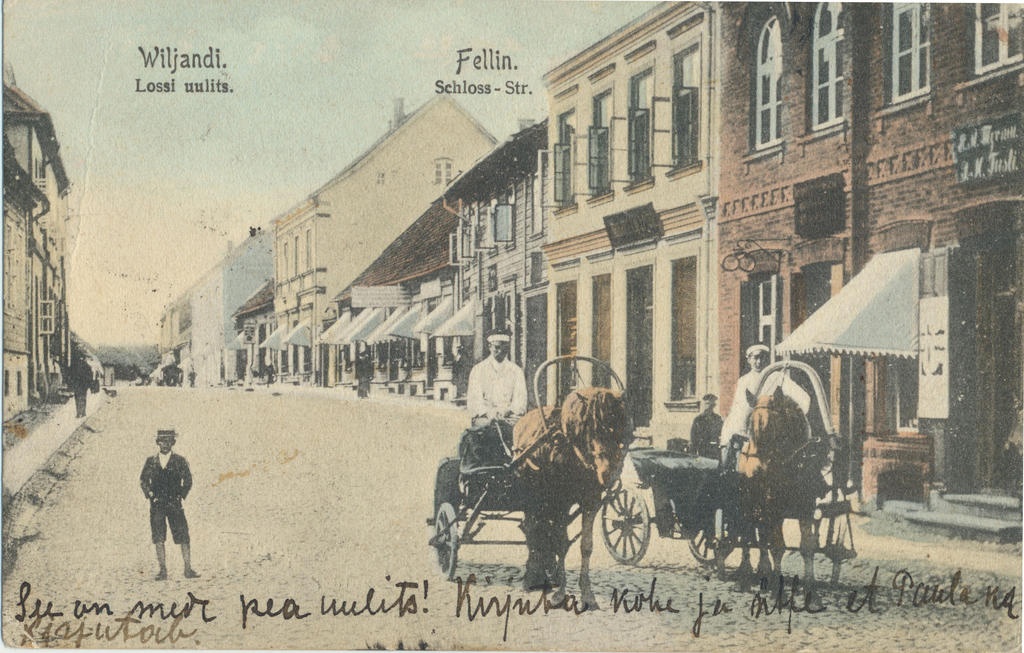 koloreeritud trükipostkaart, Viljandi, Lossi tn, u 1908
