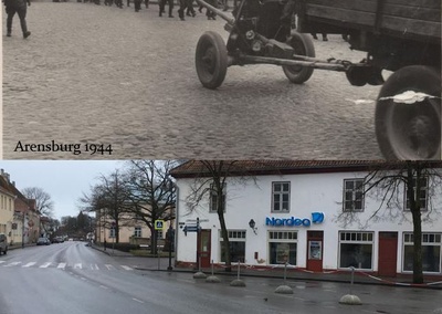 Nõukogude armee sõdurid ja sõjatehnika Kuressaare kesklinnast läbi minemas rephoto