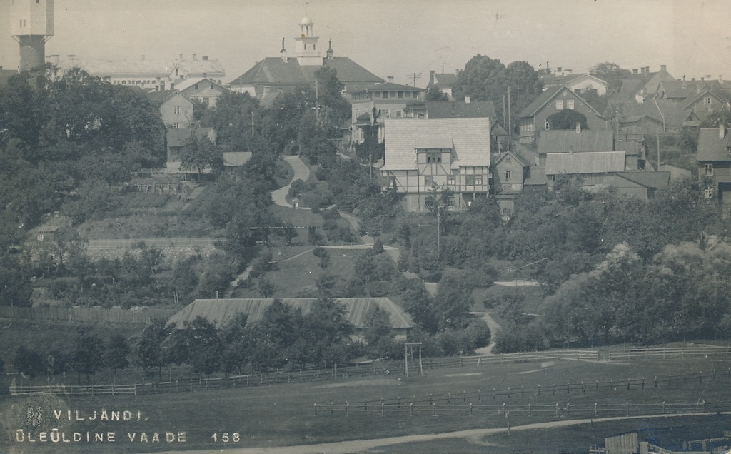 foto Viljandi Trepimägi, mäeveerul majad, raekoja torn jt u 1915 foto J. Riet