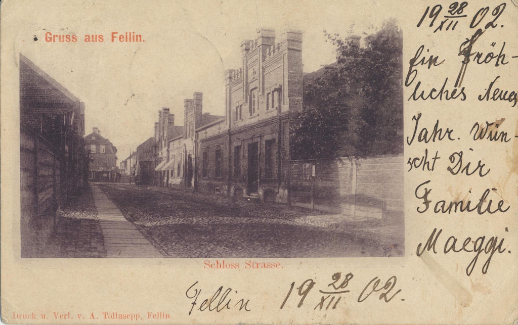 trükipostkaart, Viljandi, Lossi tn, Posti ja Tartu tn vahel u 1900 kirjastaja, trükkija A. Tõllasepp