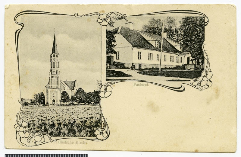 trükipilt, Halliste khk, Halliste kirik, pastoraat, u 1905, trükkinud Kiusalaas (Karksi-Nuia)