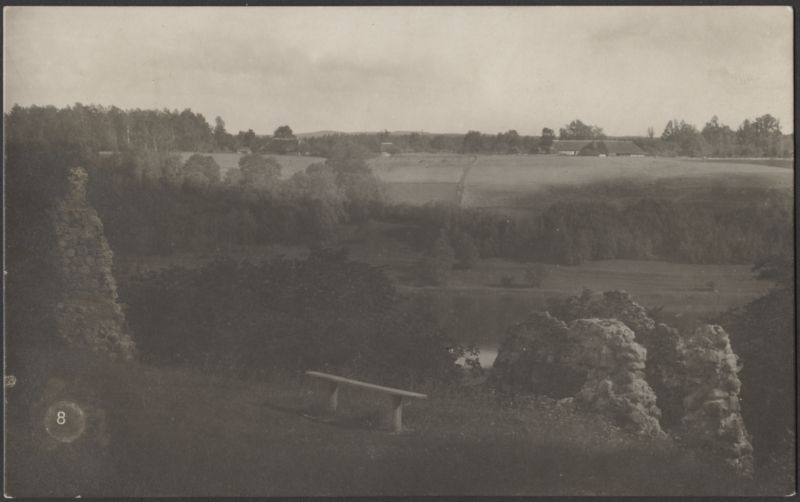 fotopostkaart, Viljandi, Kaevumägi, järvepoolne osa, järve vastaskallas, hooned, u 1915, foto J. Riet