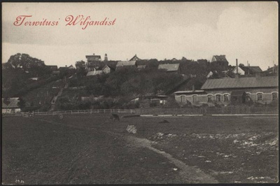 fotopostkaart, Viljandi, Trepimägi, elamud, paremal tapamaja, Eiche villa ehitus, u 1908, H. Leokese kirjastus?  duplicate photo