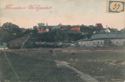 trükipostkaart, Viljandi, järveäärne, tapamaja, Trepimägi u 1908 koloreeritud  duplicate photo