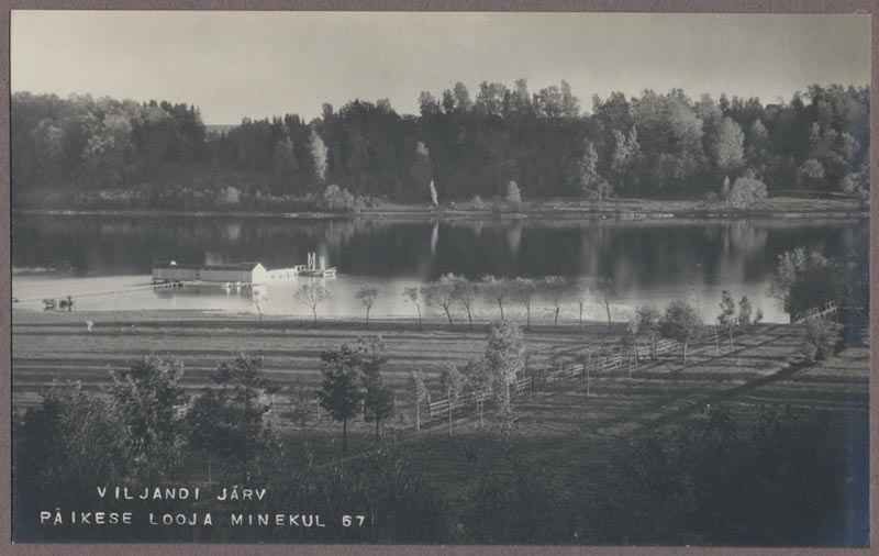 foto albumis, Viljandi, karjamaa, järv, supelusmaja, u 1910, foto J. Riet