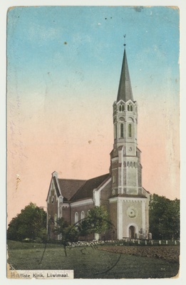 trükipostkaart, koloreeritud, Halliste khk, Halliste kirik, u 1910  duplicate photo
