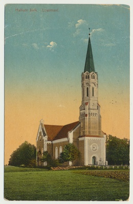 trükipostkaart, Halliste khk, Halliste kirik u 1910, koloreeritud, kirjastus A. Tõllasepp  duplicate photo